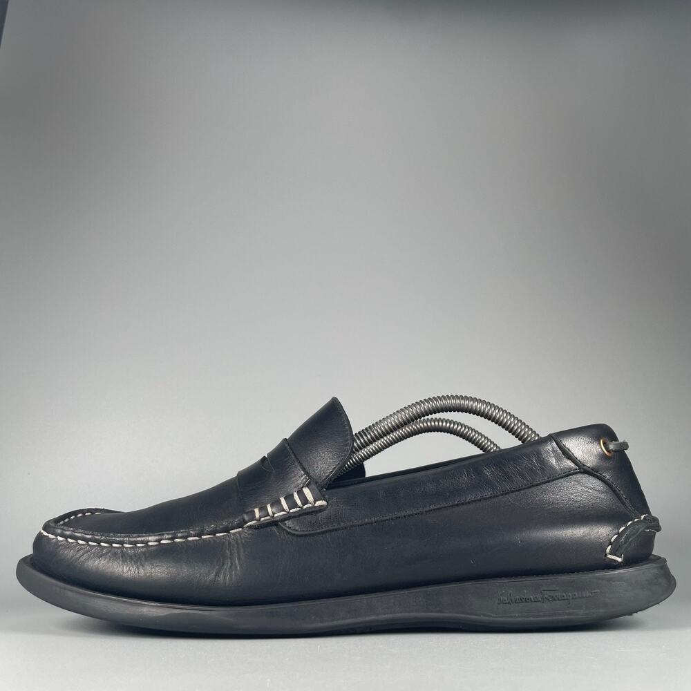 Salvatore Ferragamo Men's 11 D Black Leather Slip On Loafers Dress Shoes Casual